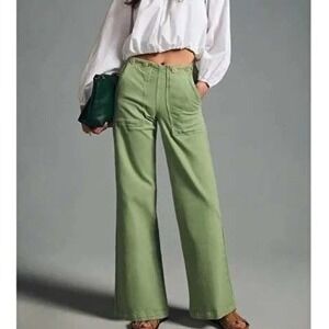 Pilcro Anthropologie Sage Green Wide Leg Pants 29 Petite Cinch Back